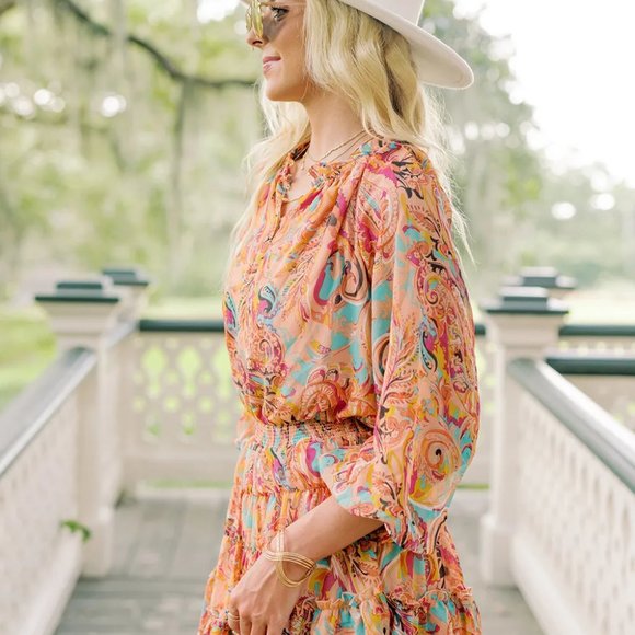 Multicolour Paisley Print Frilled Mini Dress - Picture 2 of 7